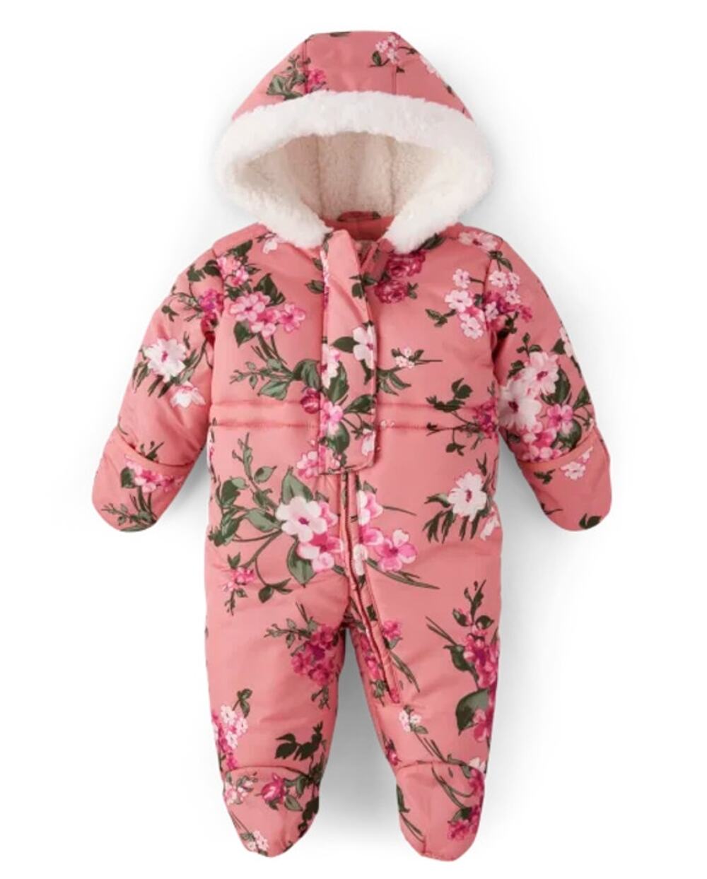 The Children's Place Pink Floral Snowsuit In Sweet Nothing Size 3-6 Months